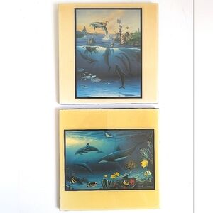 Wyland Art Ceramic Tiles 1990's Glazed 8" Beach Kids Dolphins 🐬 Jim Warren